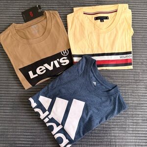 Levi's, Hilfiger, and Adidas Men’s Short Sleeves Tees Size Medium NEW